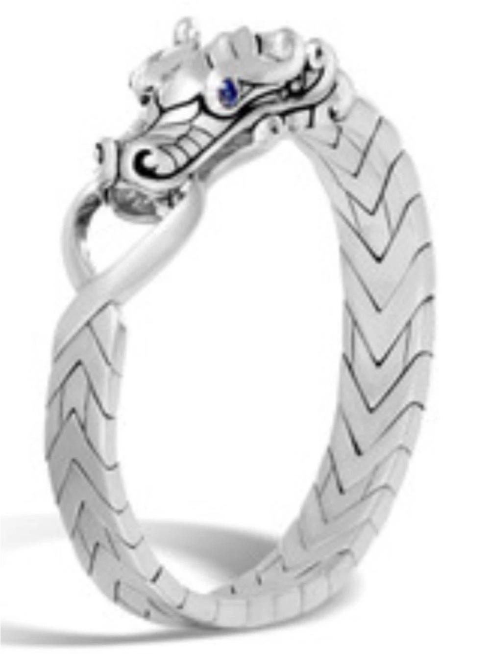 John Hardy Silver Dragon Head Hinged Bangle Bracelet Blue Eye